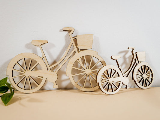 Wooden Bicycle ladies, cake plug bicycle cake figure, Wood unfinished bike shape